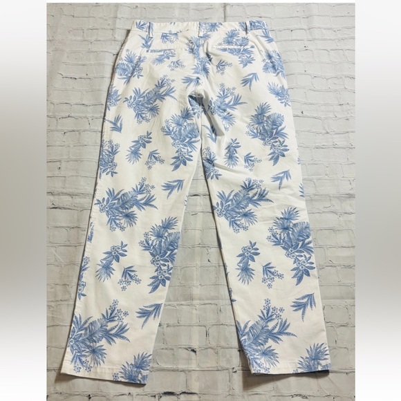 TALBOTS Relaxed Chino Ankle Pant in Ditsy Palm Print Blue White Size 4 - Picture 10 of 12